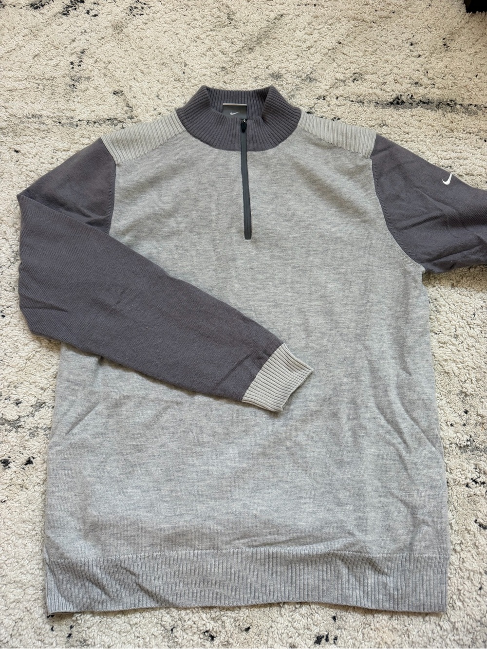 Nike Men’s Light Gray and Dark Gray Half-Zip Sweater